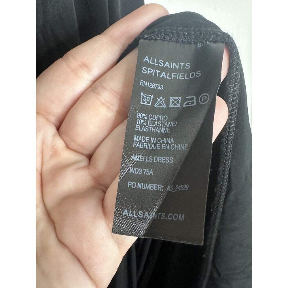 ALL SAINTS Amei Long Sleeve Draped Stretch Mesh Neck Dress Black Size 2 - Picture 4 of 6